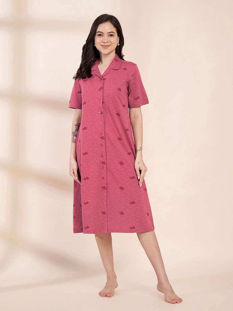 Secret Wish Pink Heart Hosiery Padded Nighty-image-6
