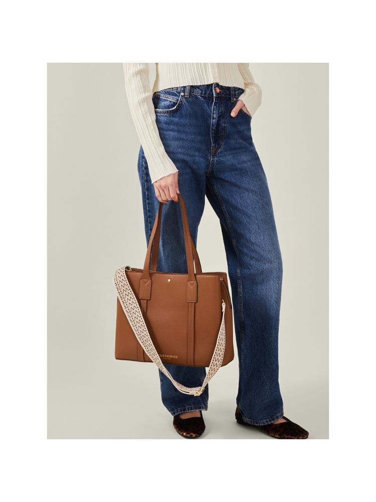 Accessorize London Women's Brown Webbing Strap Tote Bag-picture-15