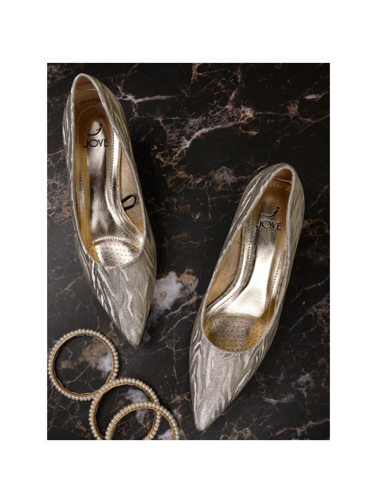 Jove Women Golden Textured Pumps-image-10