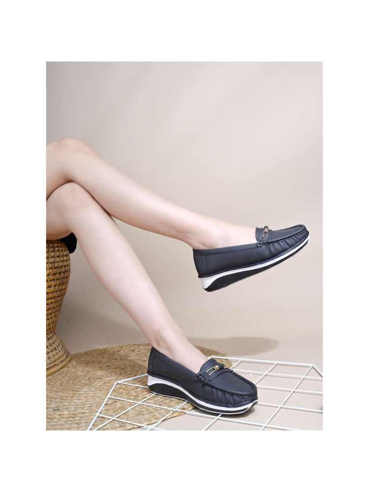 Shoetopia Upper Bow Detailed Black Loafers for Women-picture-26