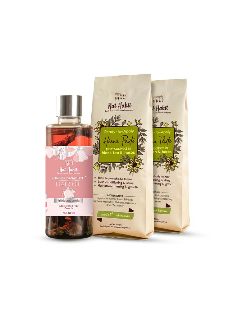 Nat Habit Ready-To-Apply Henna Paste- Dark Brown Mehendi & Hibiscus Amla Hair Growth Hair Oil-picture-25