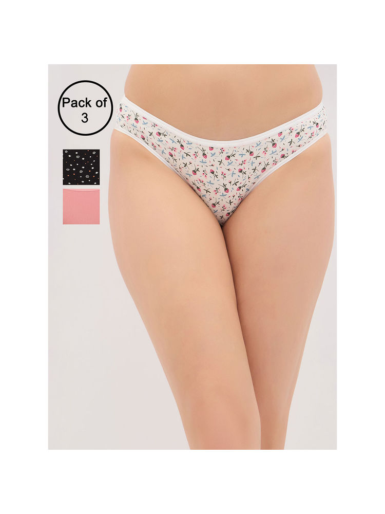 Clovia Cotton Low Waist Outer Elastic Bikini Panties (Pack of 3)-image-1
