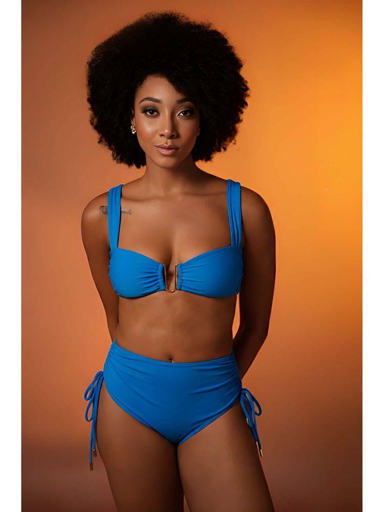 Mysthelle Blue Solid Bikini Top and Bottom-image-3