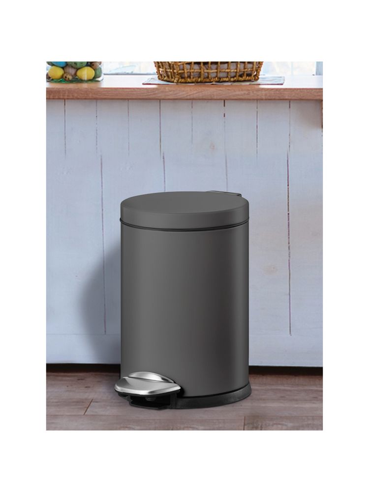 OBSESSIONS Stainless Steel Step Dustbin with Liner, 3 Litres, Titanium Grey