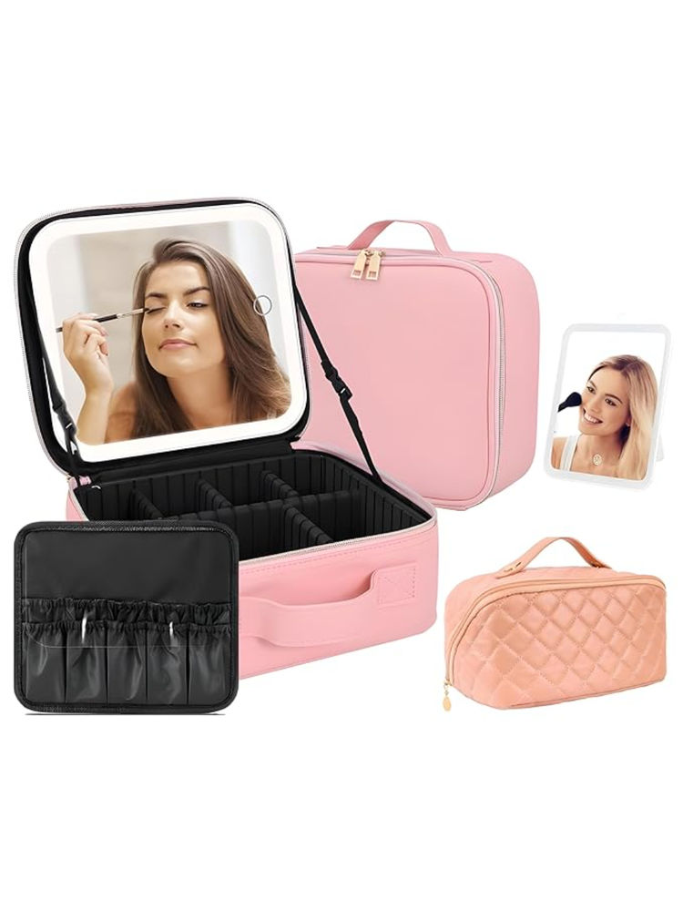 Rhe Cosmetics Travel Makeup Bag With Led Mirror- Rose Gold-picture-17