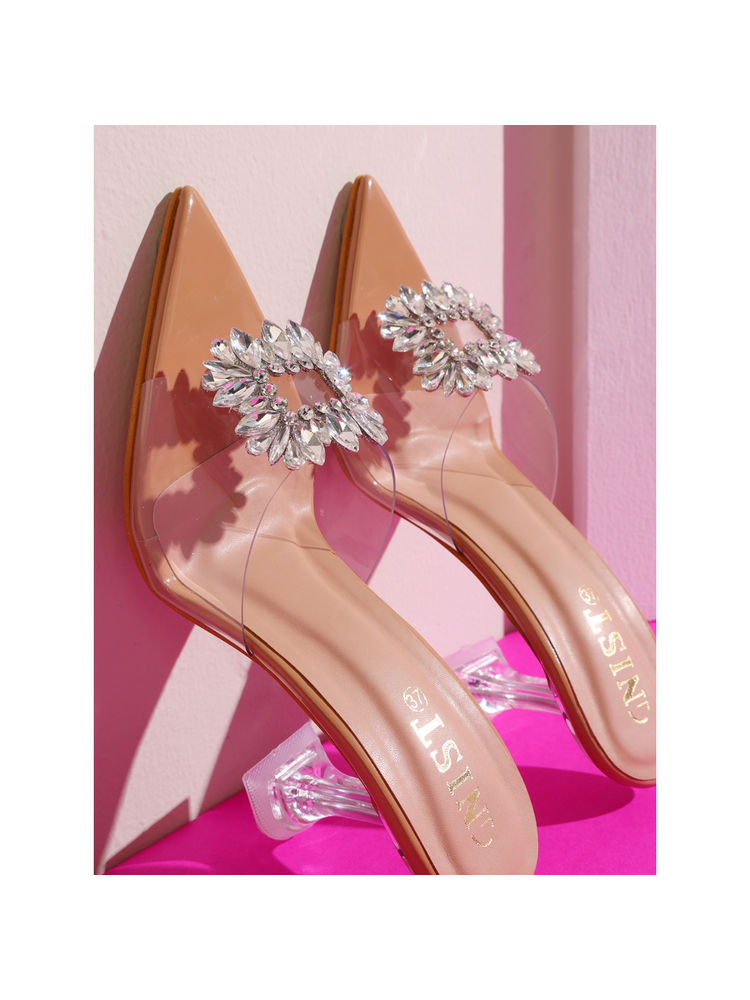 GNIST Beige Rhinestone Clear Stilettos-picture-30