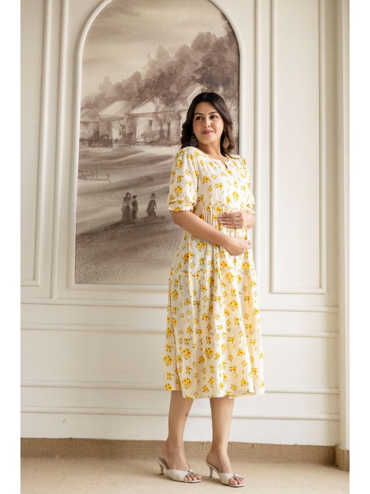 The Perfect Fit Co. White Stylish Womens Cotton Maternity Feeding Zipper Nursing Dress-image-7
