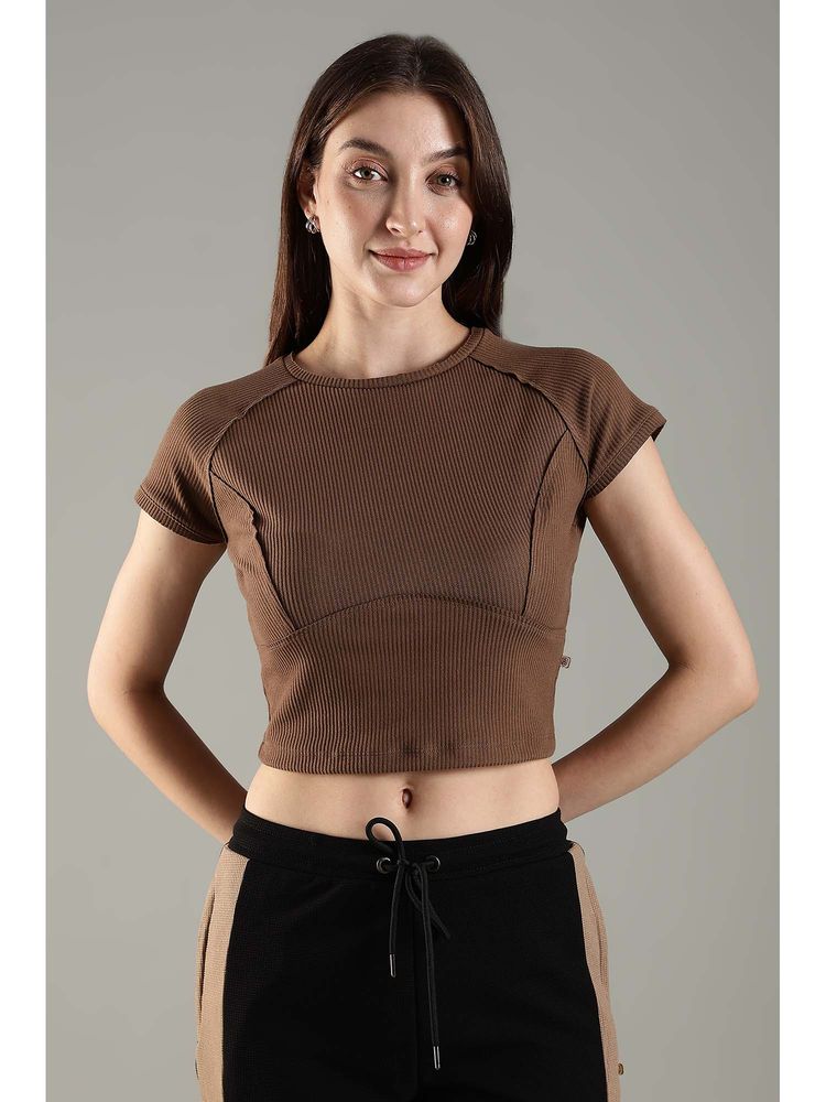 DOMIN8 Brown Solid Fitted Fit T-Shirt-picture-11