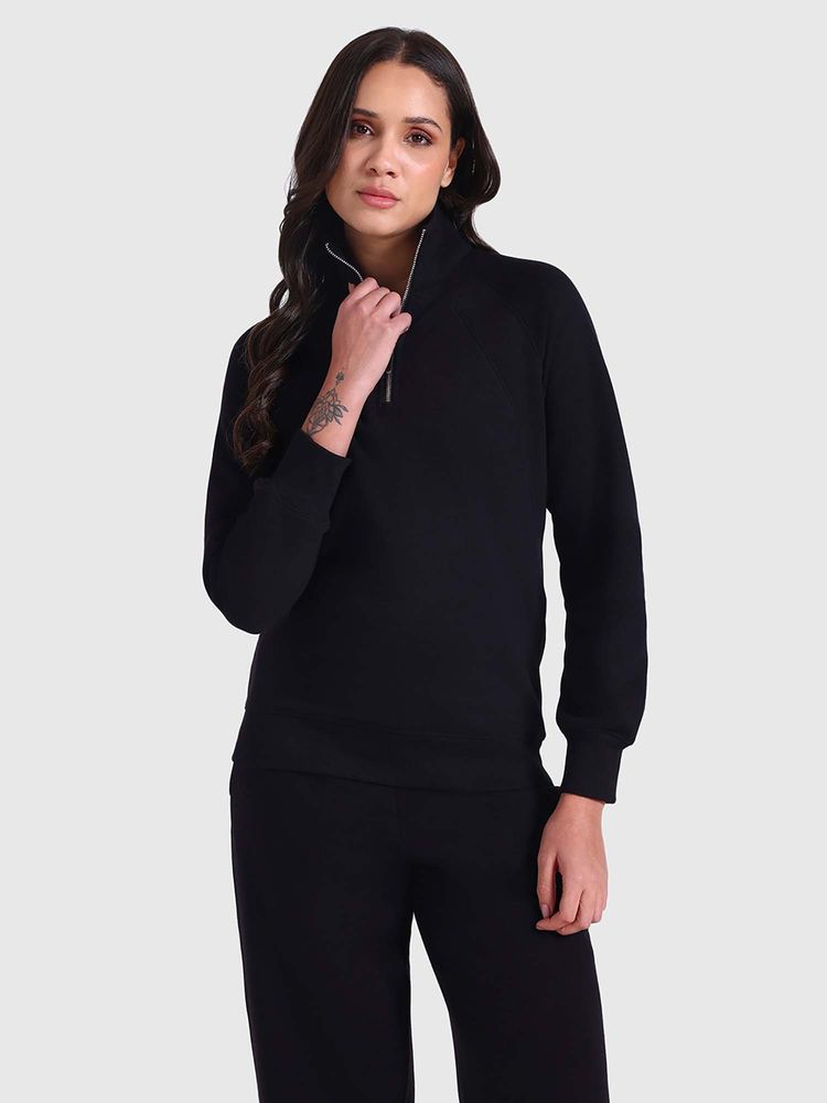 Musclemind Black Solid Regular Fit Sweatshirt-image-3
