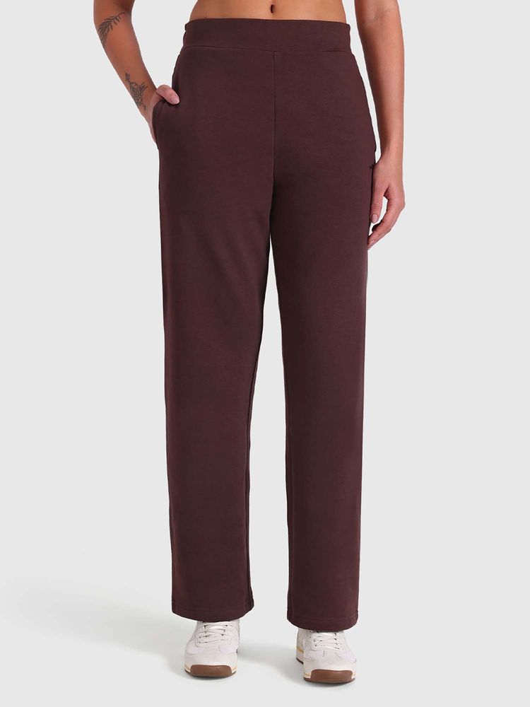 Musclemind Brown Solid Regular Fit Trackpant-image-2