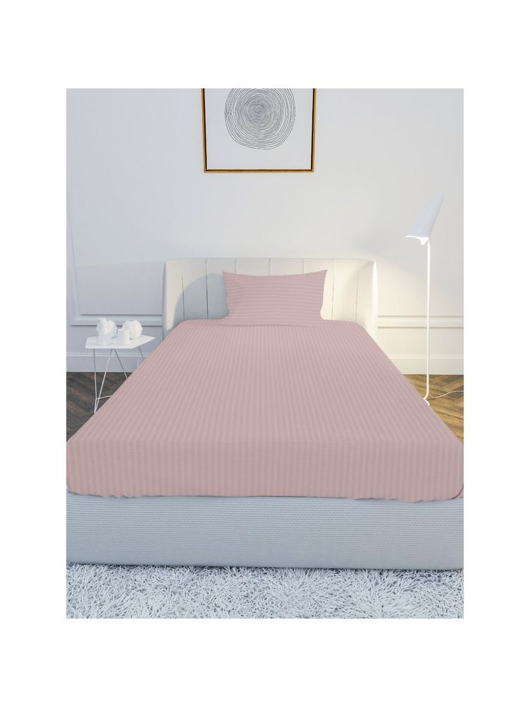 100% Cotton Satin 210TC Single Bedsheet with 1 Pillow Cover Stripe Dusty Pink (Single)-image-13