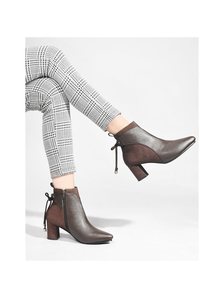 SHUZ TOUCH Brown Back Lace Detail Boots-picture-18