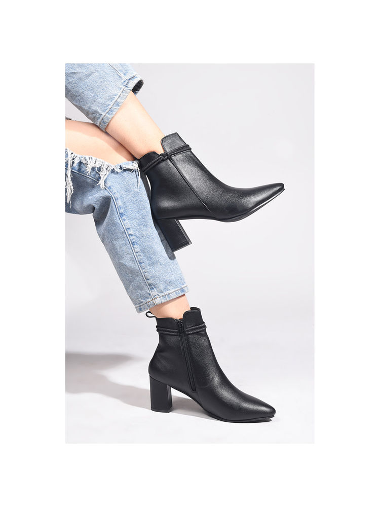 SHUZ TOUCH Black Embellished Block Heel Boots-picture-27