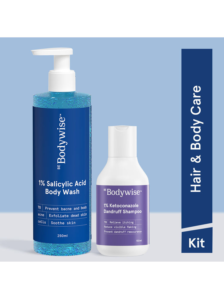 Be Bodywise 1% Salicylic Acid Body Wash & Anti Dandruff Shampoo for Clear Skin & Flake Free Hair