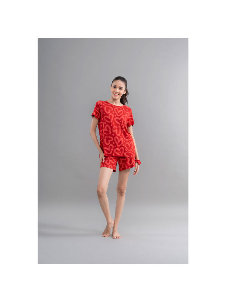 NeceSera Women Red Modal Round Neck Top with Shorts (Set of 2)-picture-15