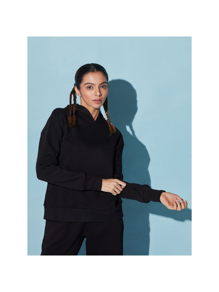 Kica Ease In Black Fleece Hoodie With Kangaroo Pockets For Yoga/dance/lounge-picture-22