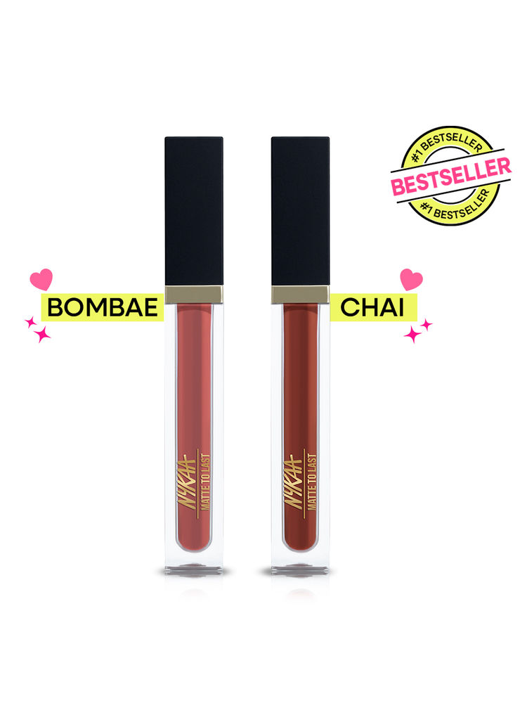 Nykaa Cosmetics Matte to Last Transferproof Long Lasting Liquid Lipstick Duo - Chai & Bombae