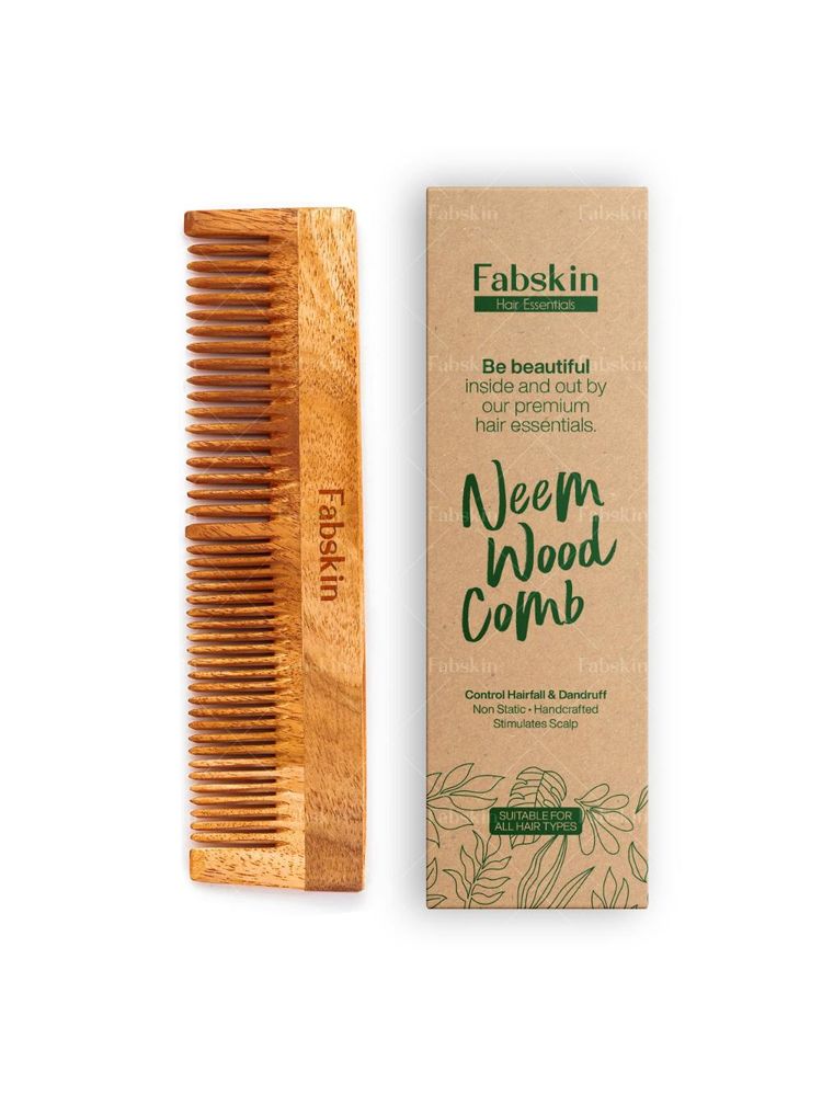 Fabskin Neem Dual Side For Detangling & Frizz Control Wooden Comb