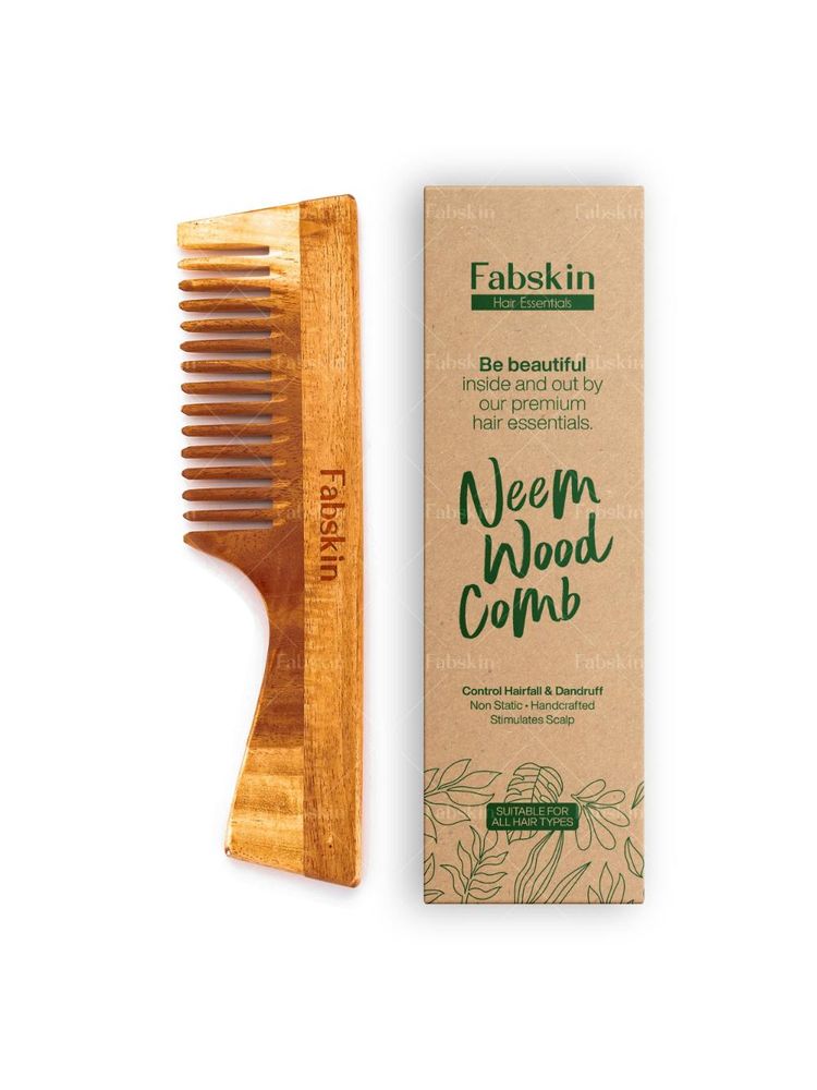 Fabskin Neem Handle For Detangling & Frizz Control Wooden Comb