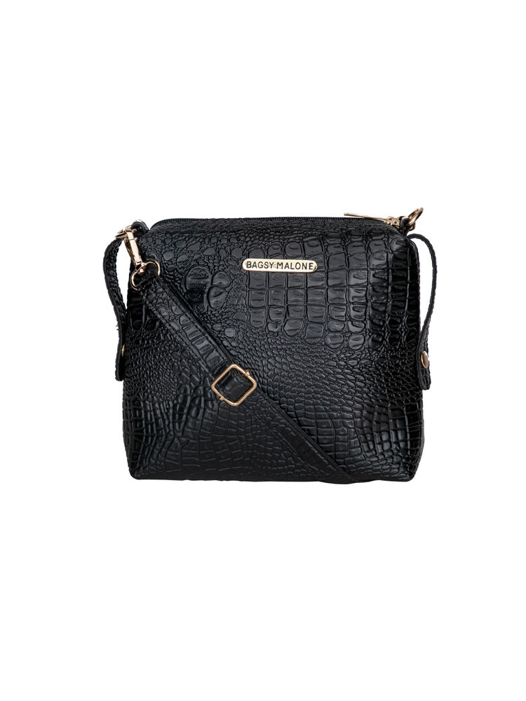 Bagsy Malone Iconic Crocodile Print Black Sling Bag