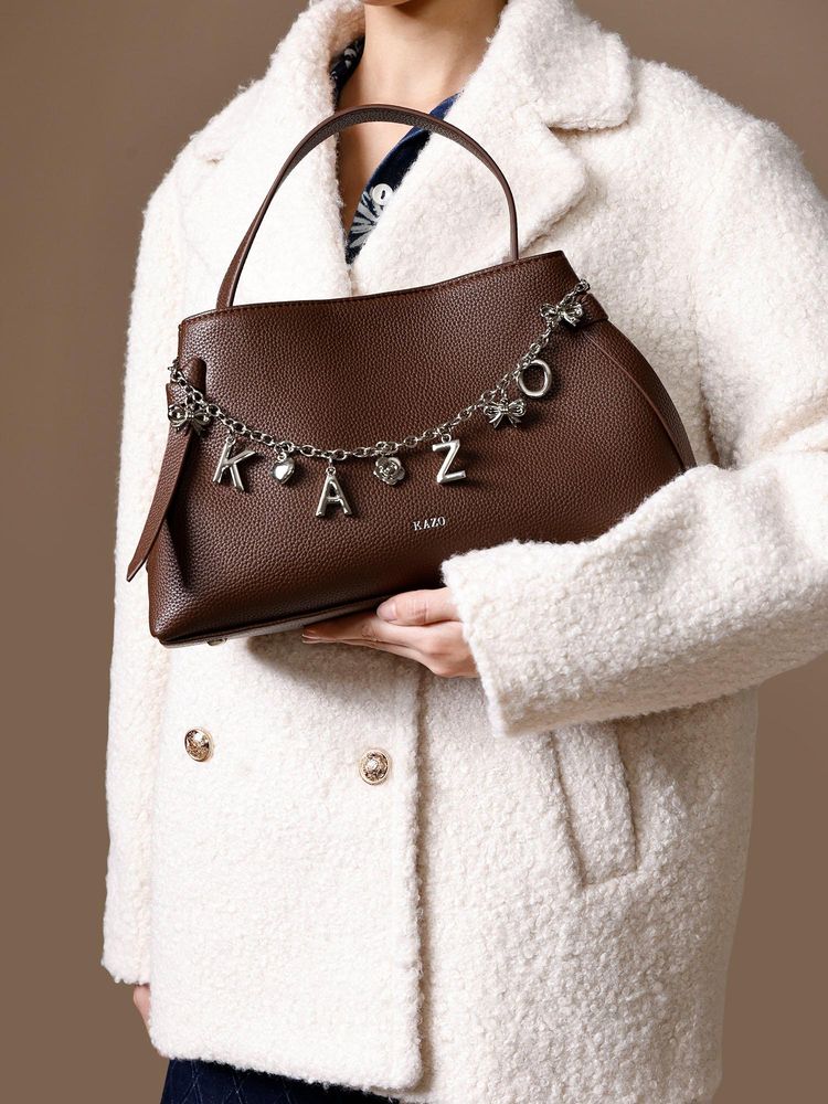 Kazo Lara Brown Satchel Bag with Detachable Strap (S)-image-4