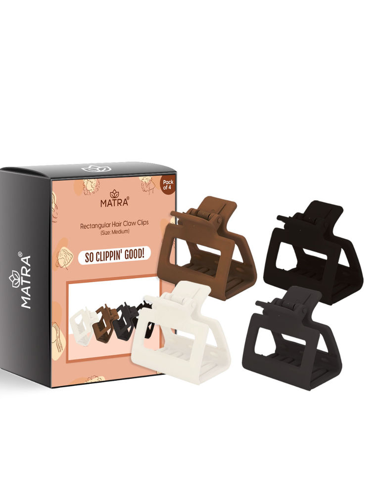 Matra Hair Claw Clips Set Of 4 Clutchers Medium Rectangle Clutches Matte Hair Clips Gift Pack-image-31