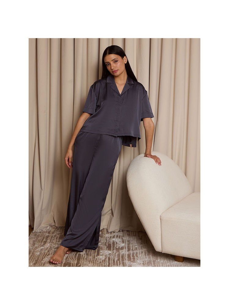 Sweet Dreams Women Grey Silky Shirt & Pyjama (Set of 2)-image-38