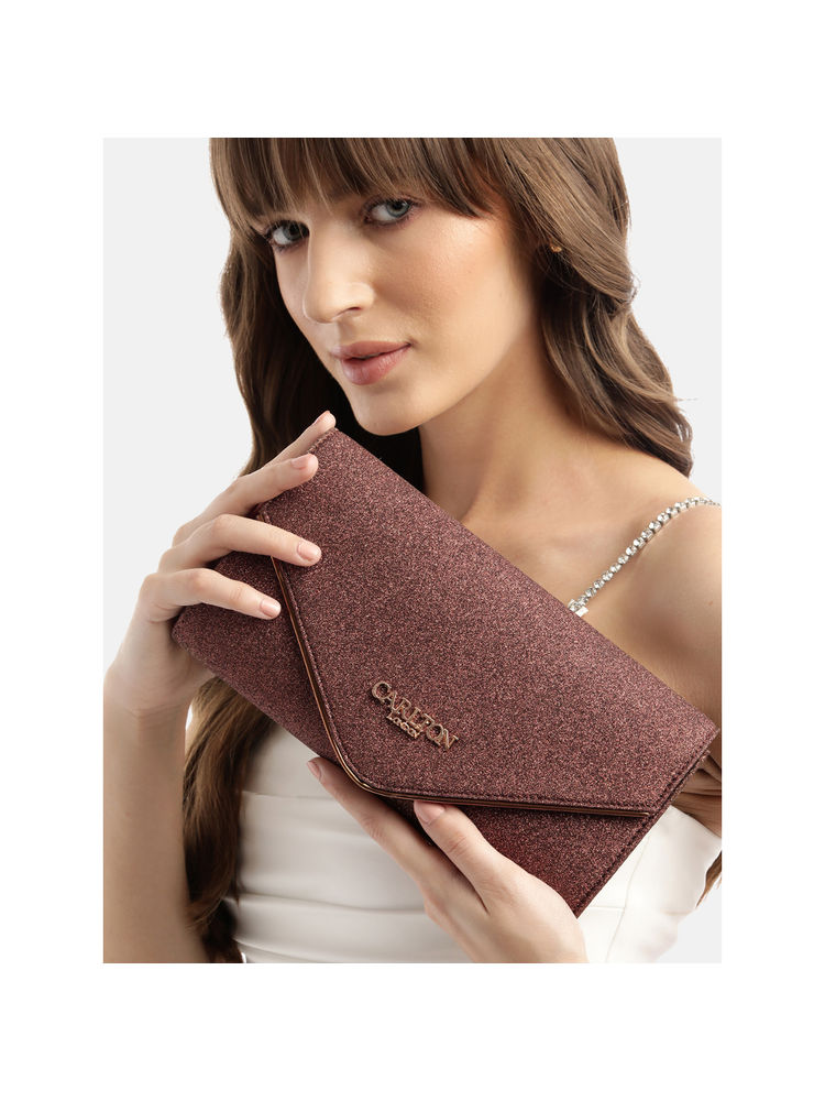 Carlton London Brown Margherita Copper Glitter Envelope Clutch with Detachable Strap-image-43