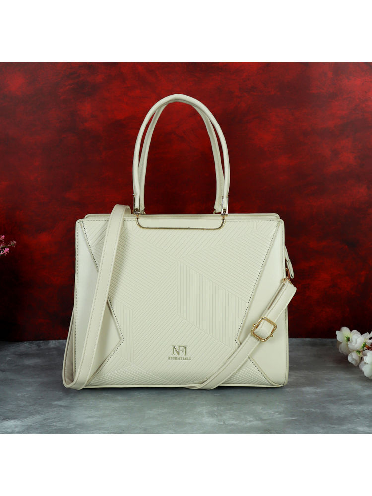 NFI Essentials Women Textured Beige Satchel with Detachable Strap-image-37