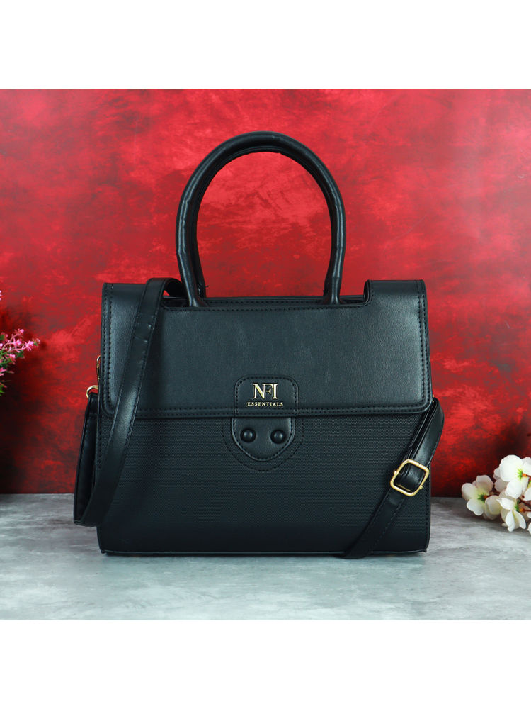 NFI Essentials Women Solid Black Satchel with Detachable Strap-picture-28