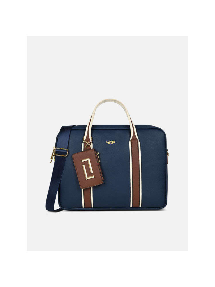 Lavie Luxe Women Navy Blue Delicaff Laptop Bag with Pouch & Detachable Strap (Set of 2) (L)-image-24
