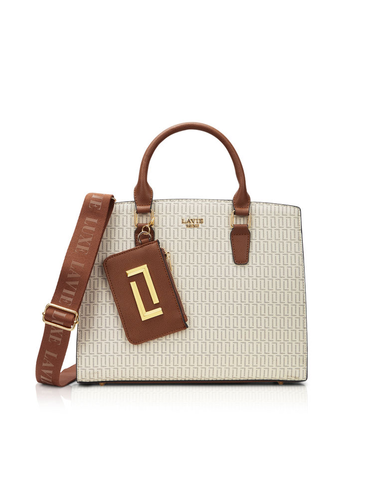 Lavie Luxe Women Off White Mono Elly25 Satchel with Pouch & Detachable Strap (Set of 2) (M)-image-16
