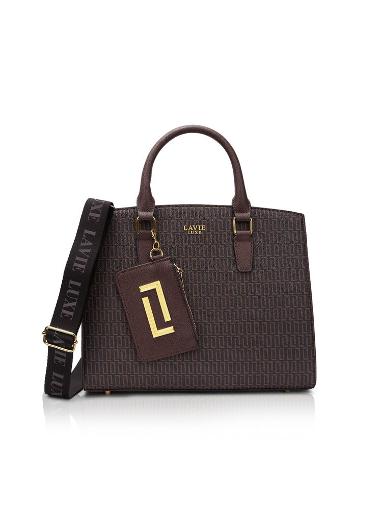 Lavie Luxe Women Brown Mono Elly25 Satchel with Pouch & Detachable Strap (Set of 2) (M)-picture-40