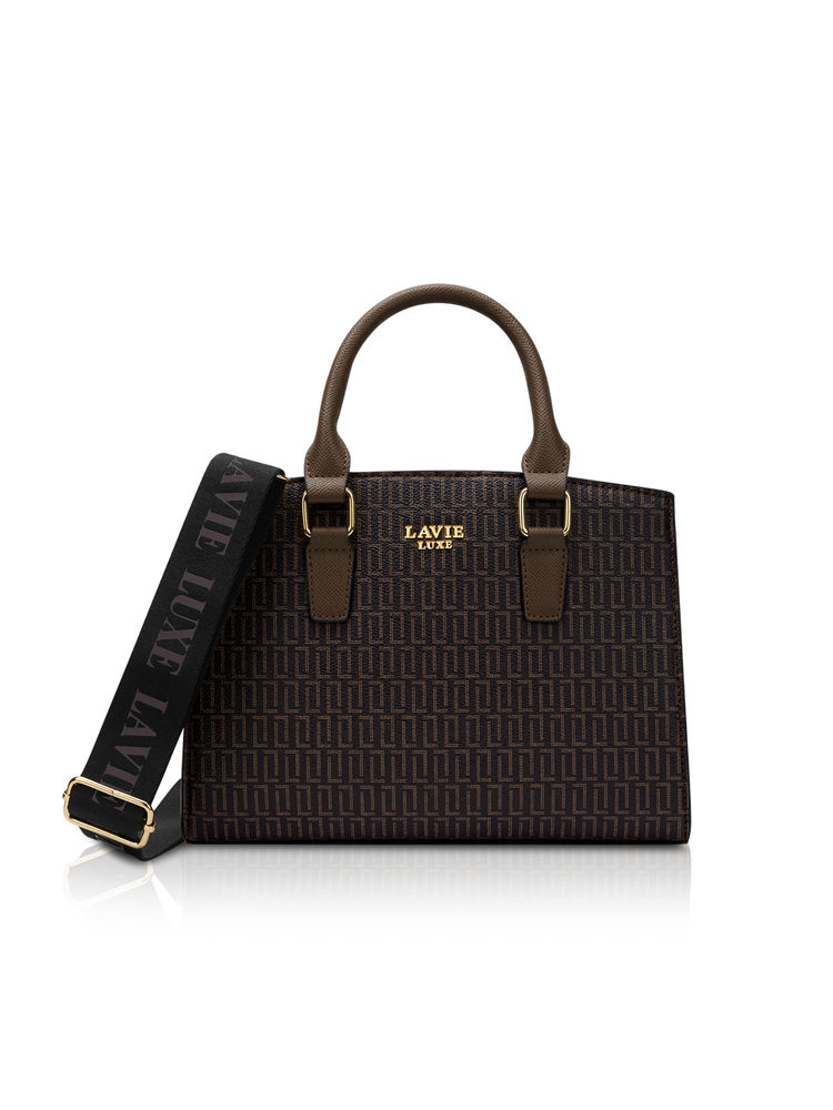 Lavie Luxe Women Brown Mono Elly25 Satchel with Detachable Strap (S)-image-20