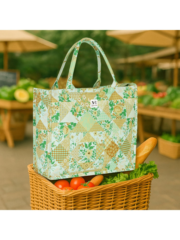 NFI Essentials Women Green Eco-Friendly Graphic Canvas Tote Bag-image-34
