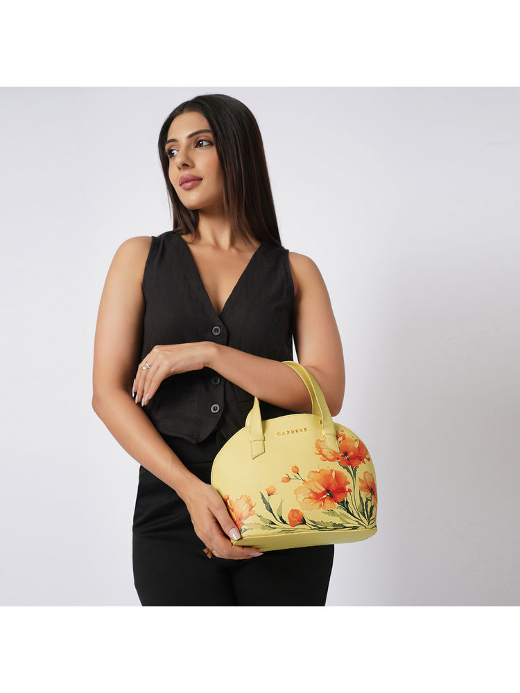 Caprese Women Jessica Yellow Satchel with Detachable Strap (S)-picture-30