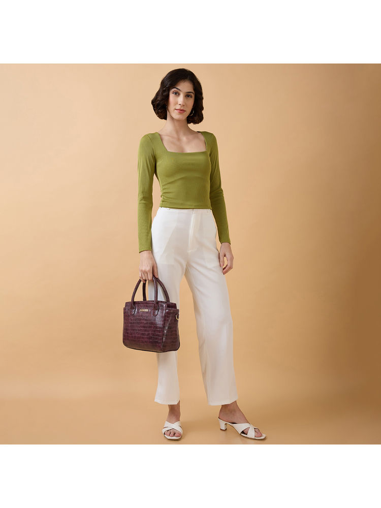 Caprese Women Cristina Burgundy Satchel with Detachable Strap (M)-image-17