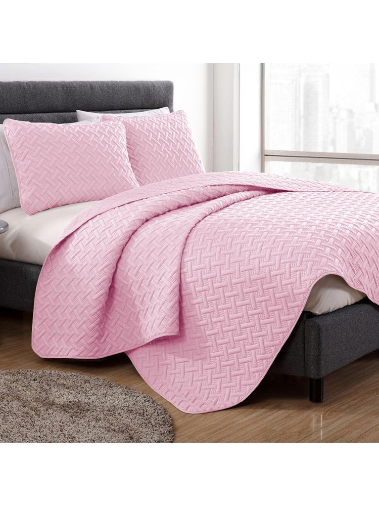 Story@Home Double Size Queen Bedcover Quilted Queen Bedcover Bedspread With 2 Pillow Covers, Pink-picture-10