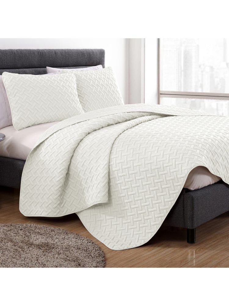 Story@Home Double Size Queen Bedcover Quilted Queen Bedcover Bedspread With 2 Pillow Covers, Off White-image-2