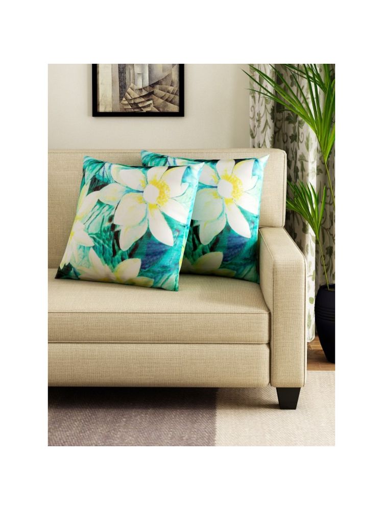 Swayam Green & White Square Printed Cushion Covers (Pack of 2) (16x16 Inches)-image-3