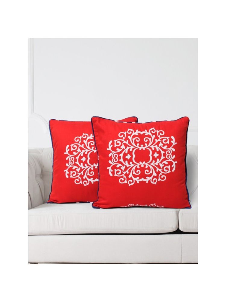 Swayam Red & White Ethnic Motifs Square Cushion Covers (Pack of 2) (20x20 Inches)-picture-11