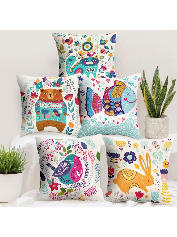 Story@Home Multicolor Animal Print 5 Units Of Helio Cushion Covers (Pack of 5) (16x16 inches)-image-40