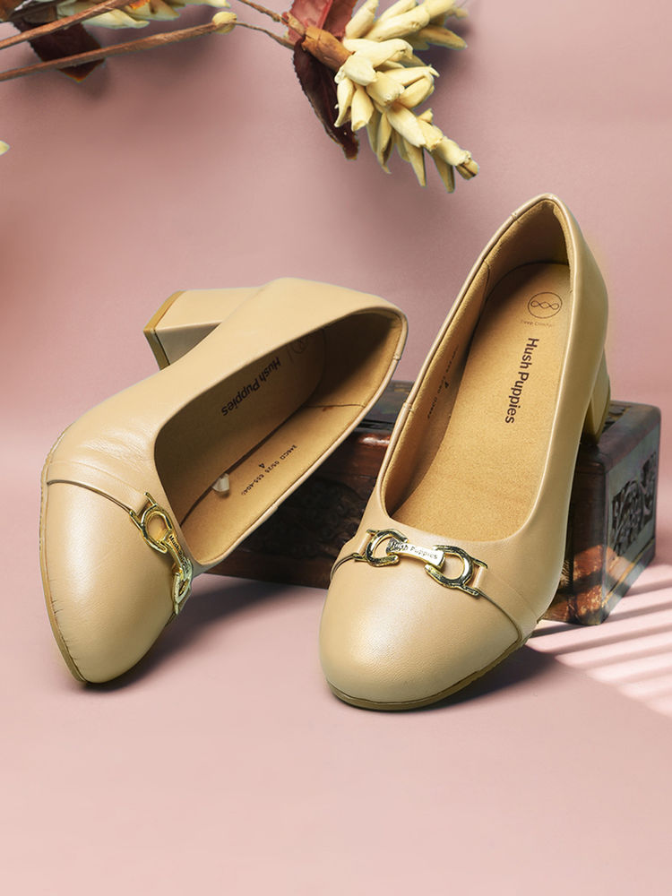 Hush Puppies Women's Block Pumps Heels -Beige-picture-12