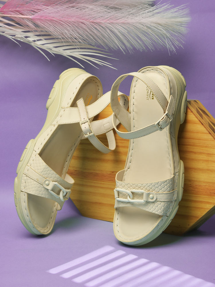 Bata Comfit Women's Platform Sandals-Off White-picture-27