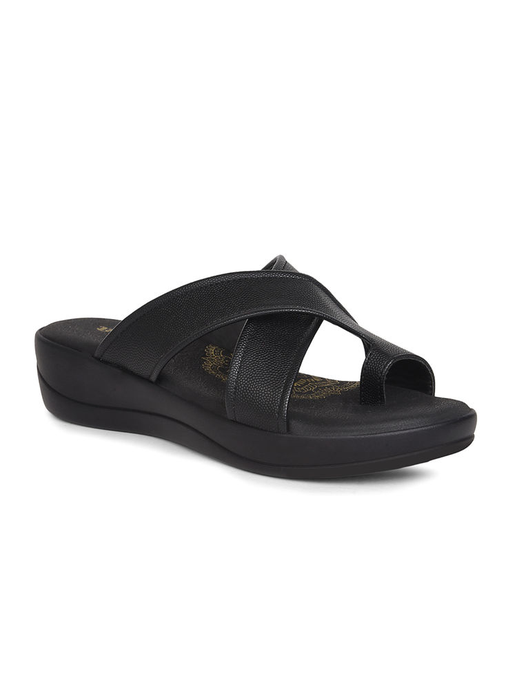 Bata Women's Toe Ring Platform Sandals-Black-picture-32
