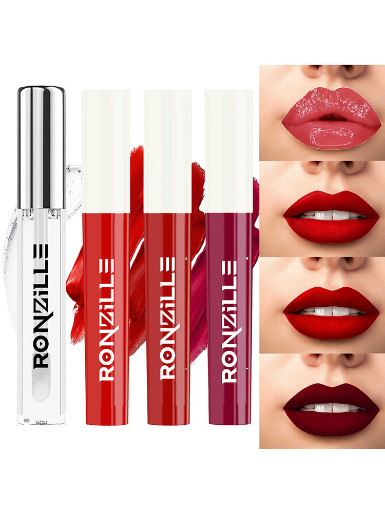 Ronzille Non Transfer Matte Liquid Lipstick Plus Lip Gloss Reds And Maroons Pack Of 4-picture-22