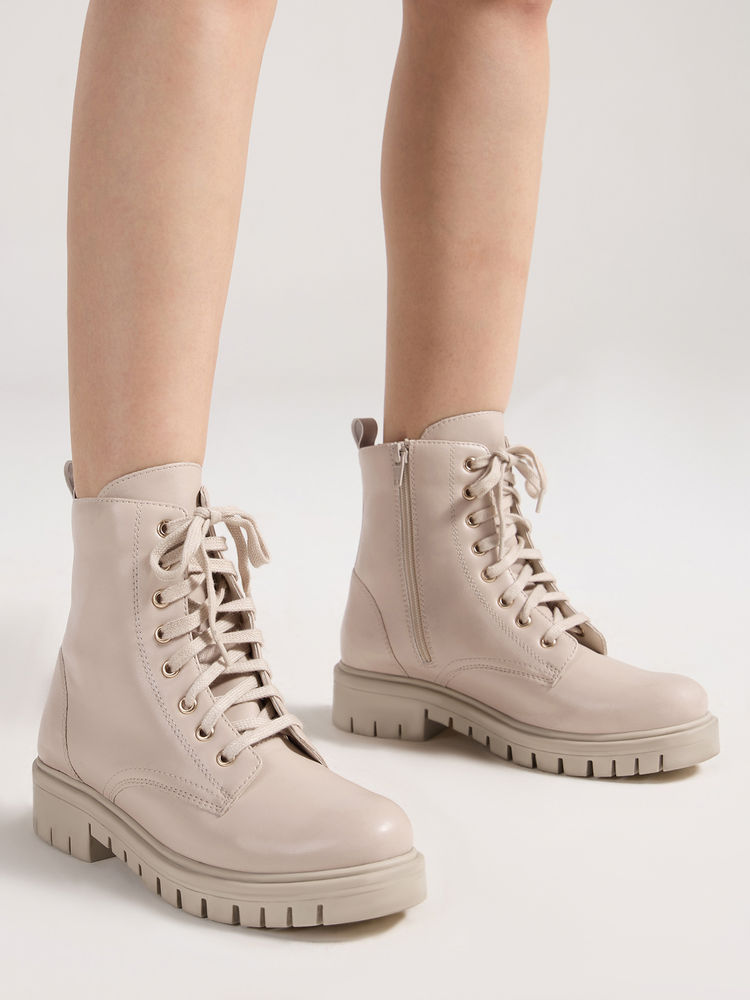 Twenty Dresses by Nykaa Fashion Beige Round Toe Lace Up Women's Combat Boots-image-47