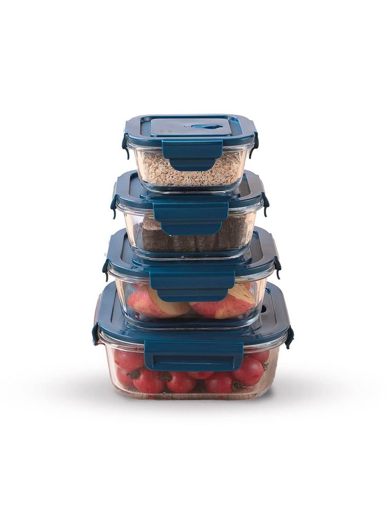 UMAI Borosilicate Glass Containers With Lid Set Of 4-370ML,520ML,800ML,1100ML (Square)-picture-13