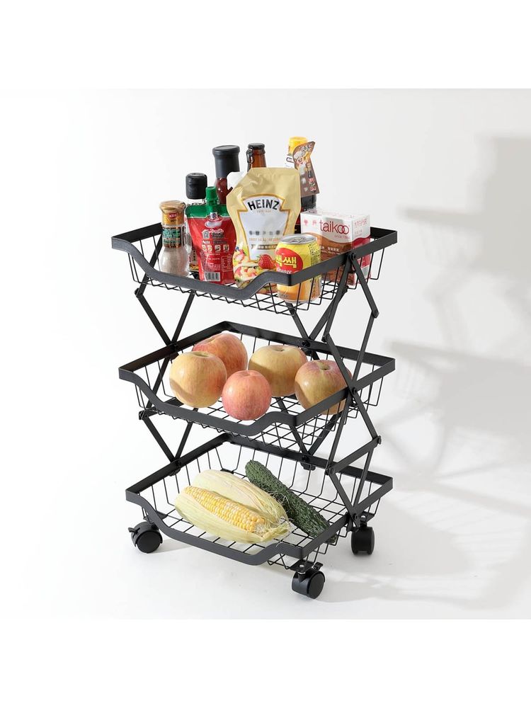 UMAI Collapsible Storage Organizer Baskets Rack Three Layer Black-image-1