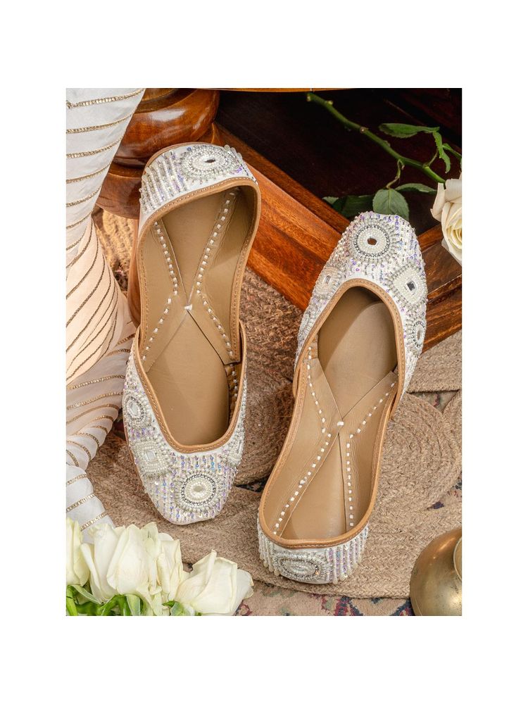 NR BY NIDHI RATHI Women White Embellished Leather Ethnic Mojaris-image-42